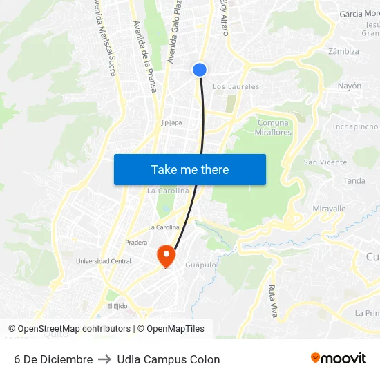 6 De Diciembre to Udla Campus Colon map