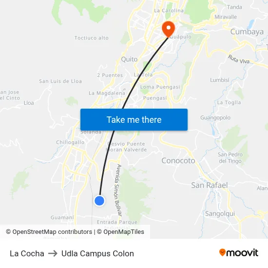 La Cocha to Udla Campus Colon map