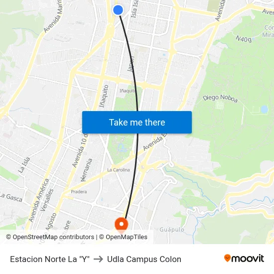 Estacion  Norte La "Y" to Udla Campus Colon map