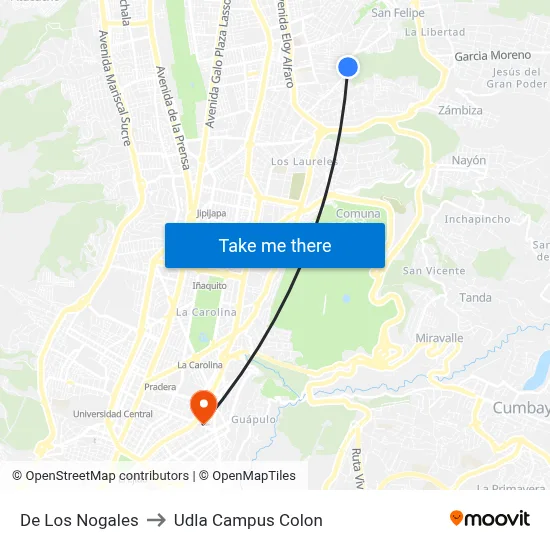 De Los Nogales to Udla Campus Colon map