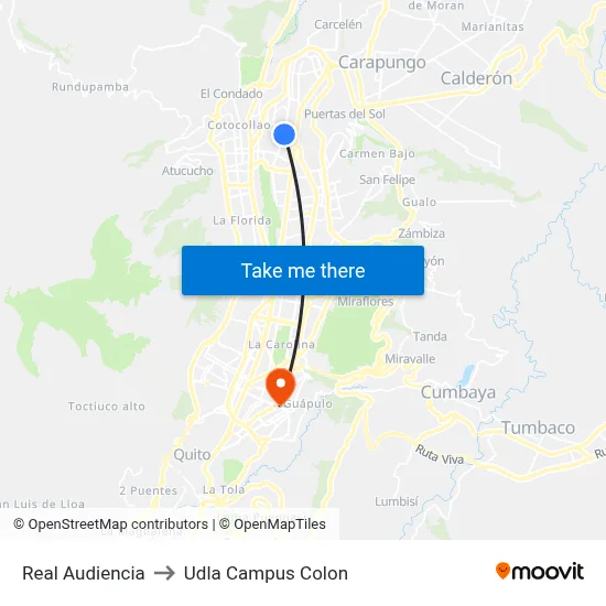 Real Audiencia to Udla Campus Colon map
