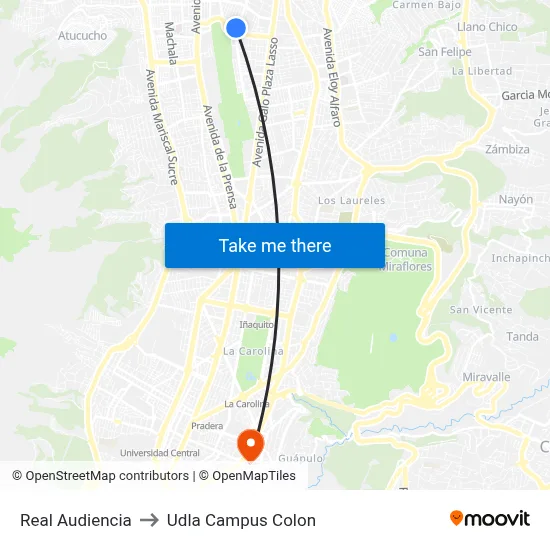 Real Audiencia to Udla Campus Colon map