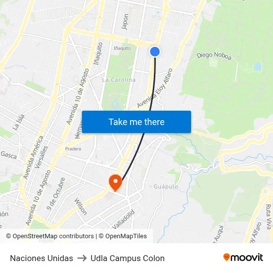 Naciones Unidas to Udla Campus Colon map