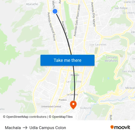 Machala to Udla Campus Colon map