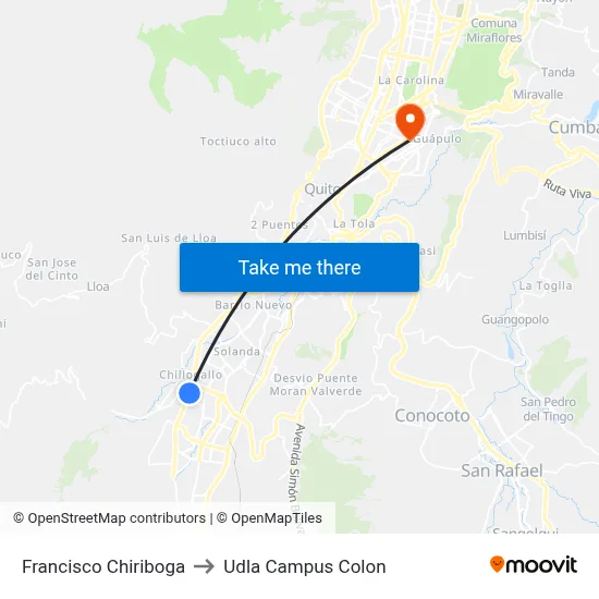 Francisco Chiriboga to Udla Campus Colon map