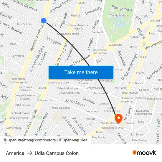 America to Udla Campus Colon map