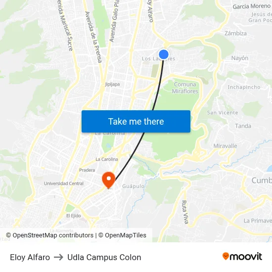 Eloy Alfaro to Udla Campus Colon map