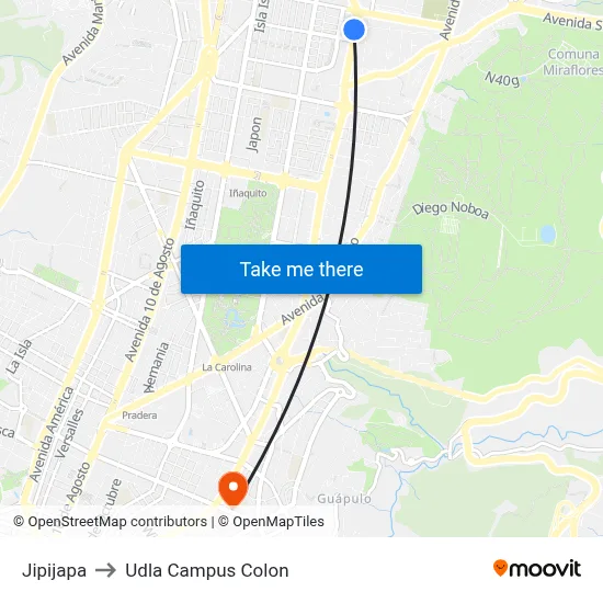 Jipijapa to Udla Campus Colon map