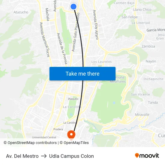 Av. Del Mestro to Udla Campus Colon map