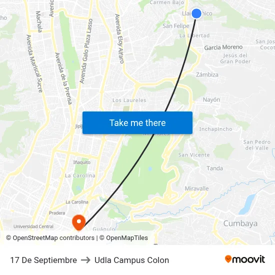 17 De Septiembre to Udla Campus Colon map
