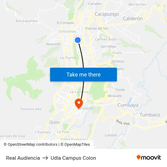 Real Audiencia to Udla Campus Colon map