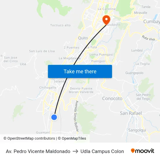 Av. Pedro Vicente Maldonado to Udla Campus Colon map