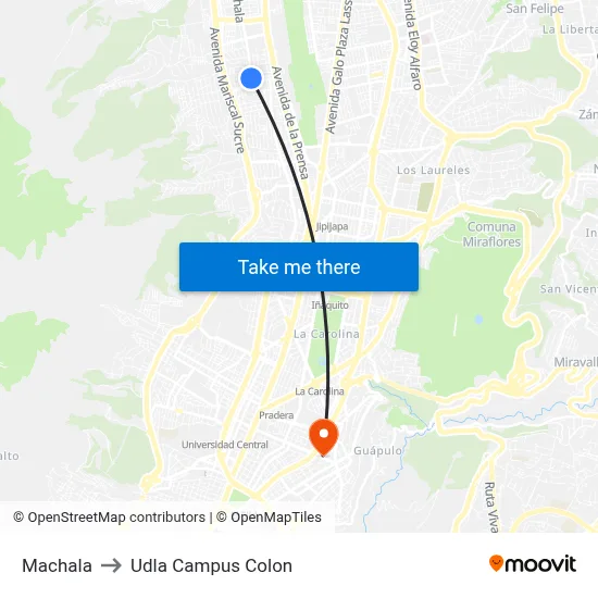Machala to Udla Campus Colon map