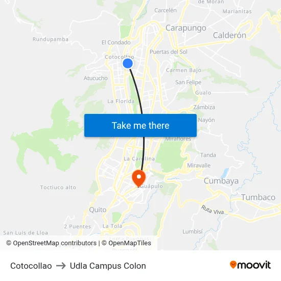 Cotocollao to Udla Campus Colon map