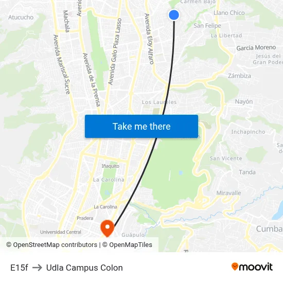 E15f to Udla Campus Colon map