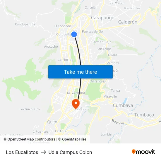 Los Eucaliptos to Udla Campus Colon map