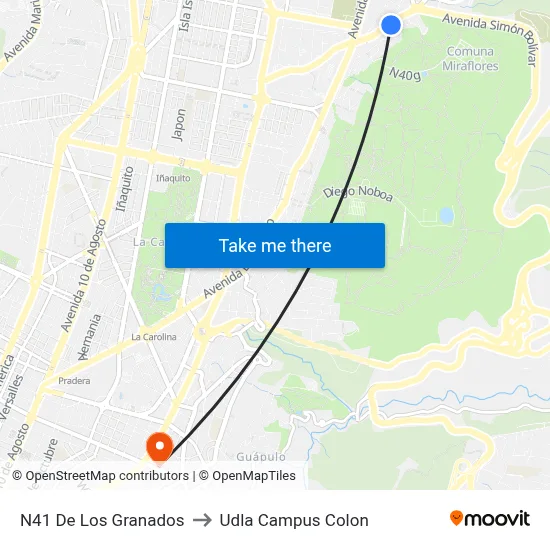 N41 De Los Granados to Udla Campus Colon map
