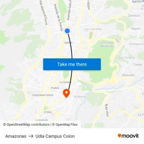 Amazonas to Udla Campus Colon map