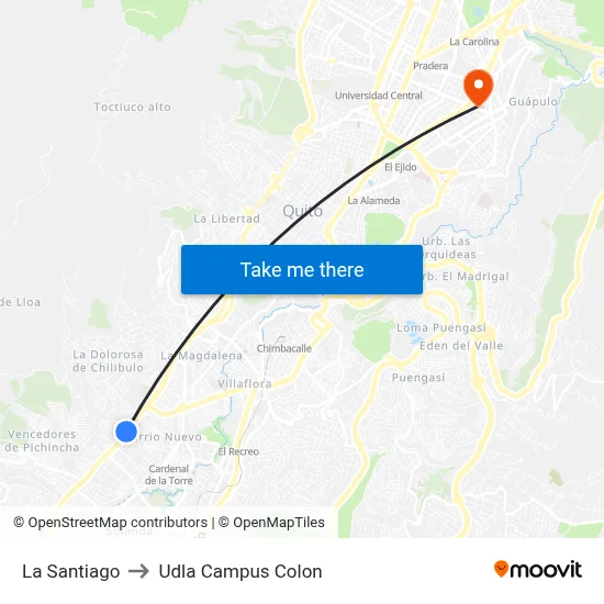 La Santiago to Udla Campus Colon map