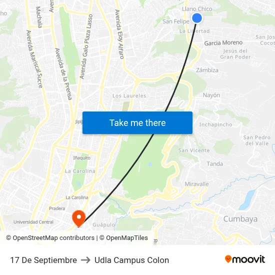 17 De Septiembre to Udla Campus Colon map