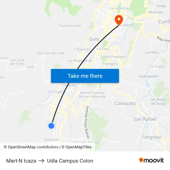 Mart-N Icaza to Udla Campus Colon map