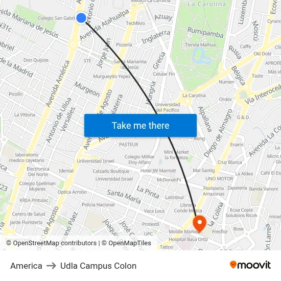 America to Udla Campus Colon map
