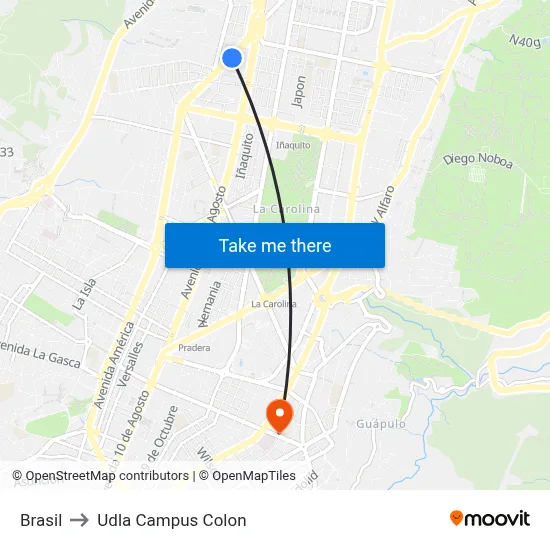 Brasil to Udla Campus Colon map