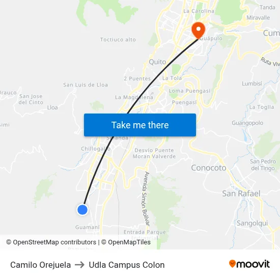 Camilo Orejuela to Udla Campus Colon map