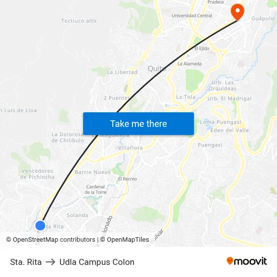 Sta. Rita to Udla Campus Colon map