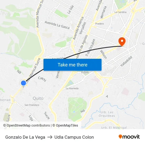 Gonzalo De La Vega to Udla Campus Colon map
