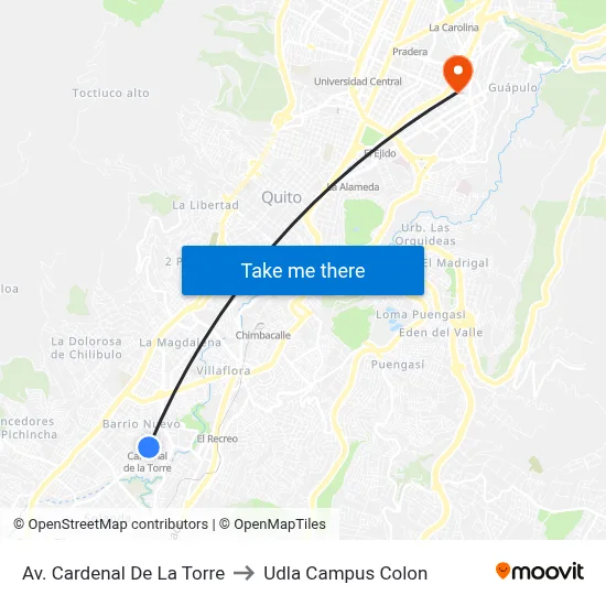 Av. Cardenal De La Torre to Udla Campus Colon map