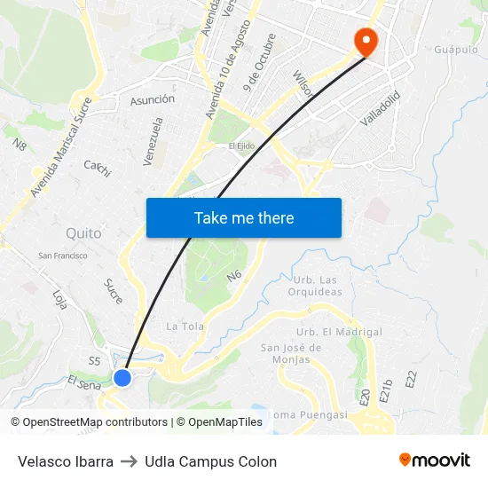 Velasco Ibarra to Udla Campus Colon map