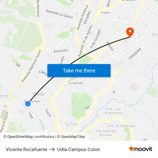 Vicente Rocafuerte to Udla Campus Colon map