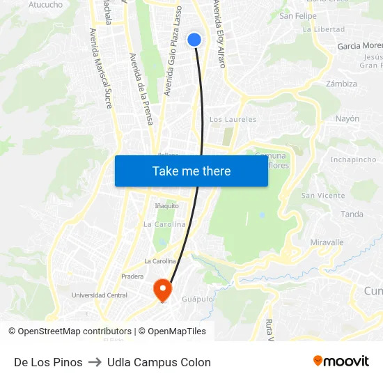 De Los Pinos to Udla Campus Colon map