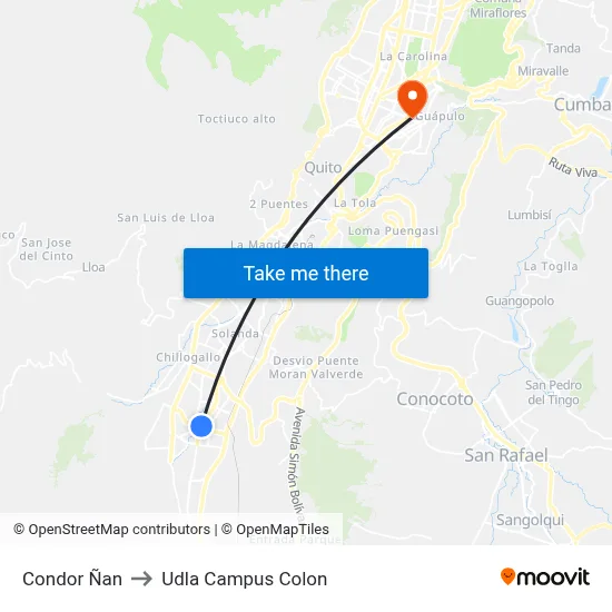 Condor Ñan to Udla Campus Colon map