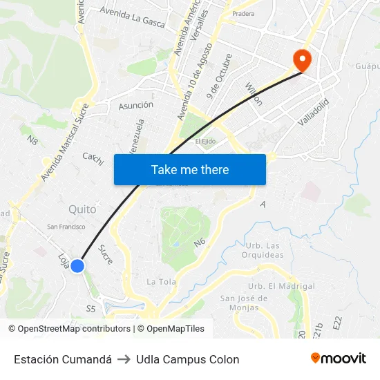 Estación Cumandá to Udla Campus Colon map