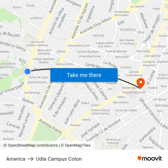 America to Udla Campus Colon map