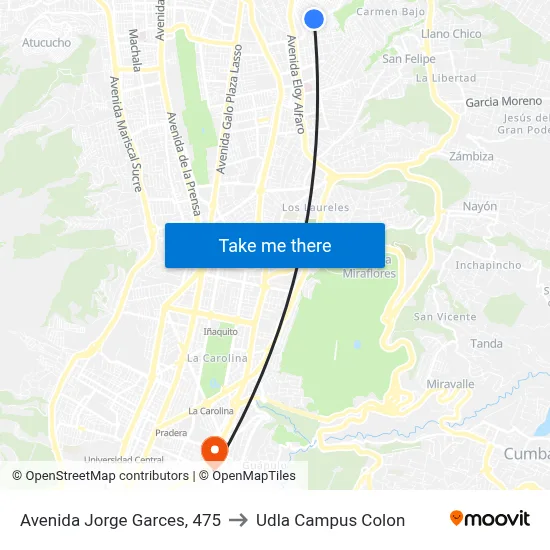Avenida Jorge Garces, 475 to Udla Campus Colon map