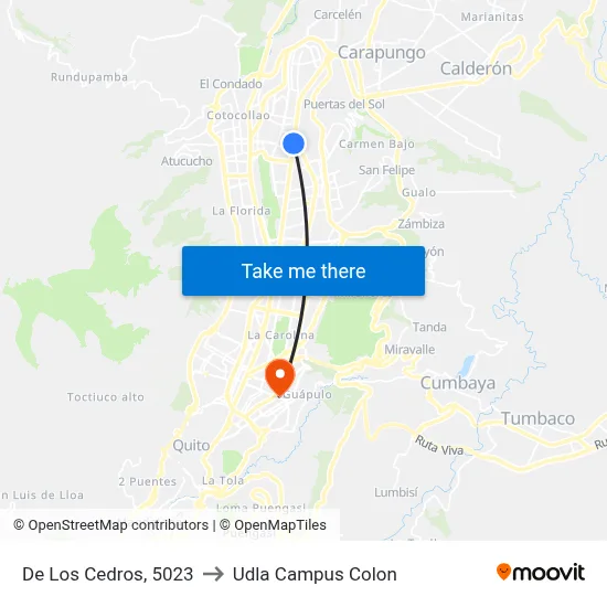 De Los Cedros, 5023 to Udla Campus Colon map