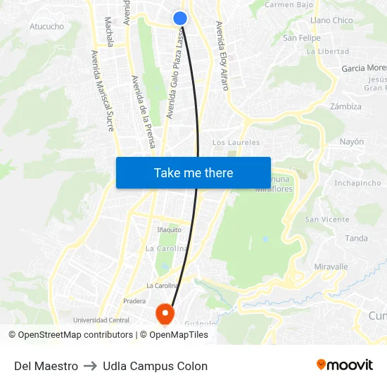 Del Maestro to Udla Campus Colon map