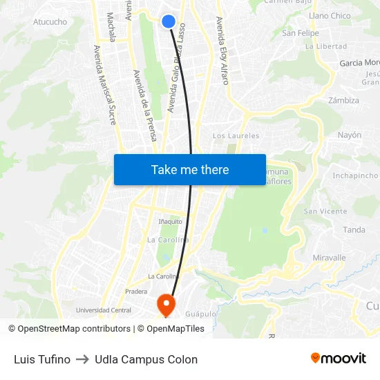 Luis Tufino to Udla Campus Colon map