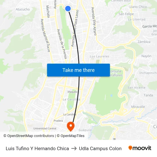 Luis Tufino Y Hernando Chica to Udla Campus Colon map