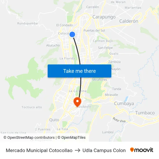 Mercado Municipal Cotocollao to Udla Campus Colon map