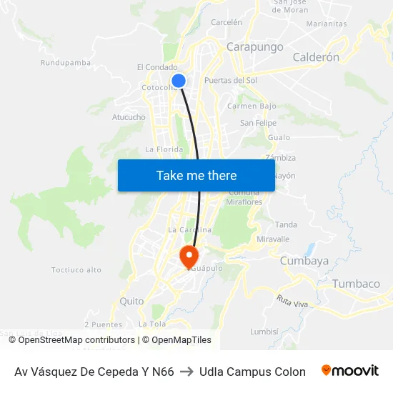 Av Vásquez De Cepeda Y N66 to Udla Campus Colon map