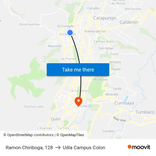 Ramon Chiriboga, 128 to Udla Campus Colon map