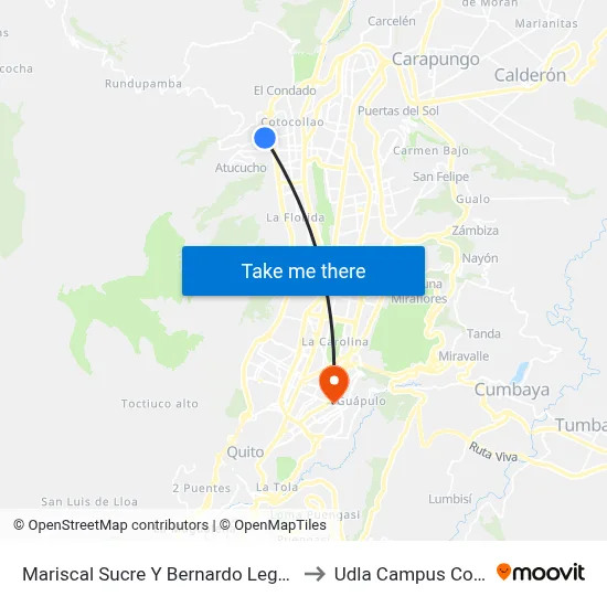 Mariscal Sucre Y Bernardo Legarda to Udla Campus Colon map