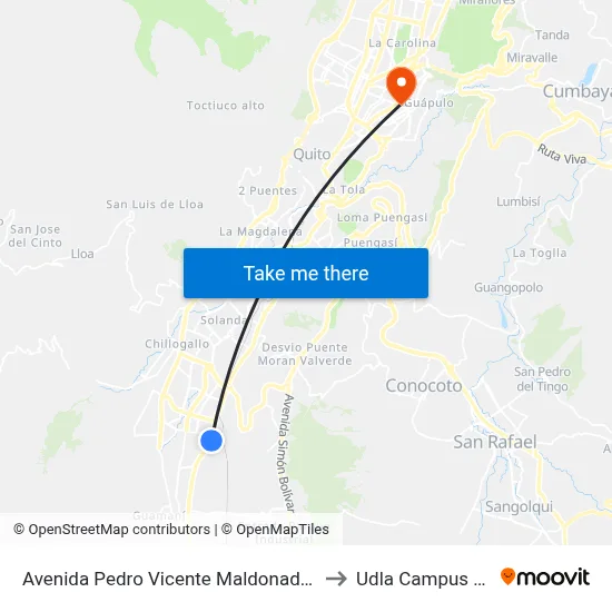 Avenida Pedro Vicente Maldonado, 170146 to Udla Campus Colon map