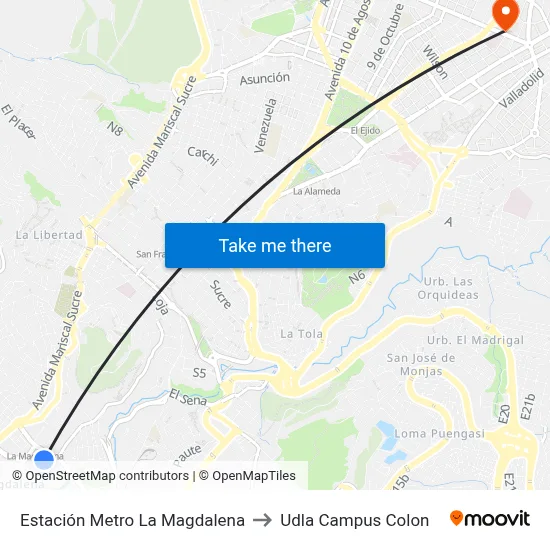 Estación Metro La Magdalena to Udla Campus Colon map
