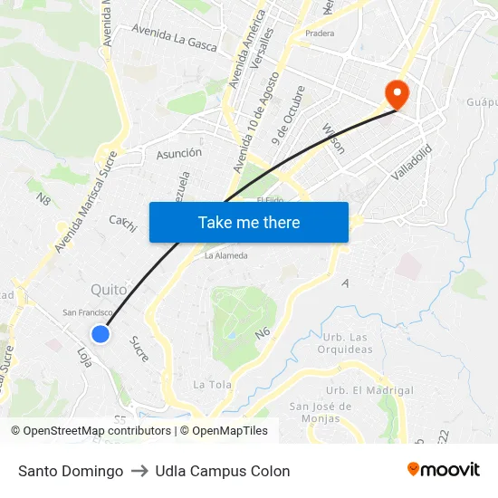 Santo Domingo to Udla Campus Colon map