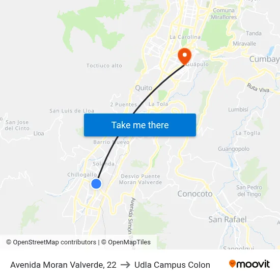 Avenida Moran Valverde, 22 to Udla Campus Colon map
